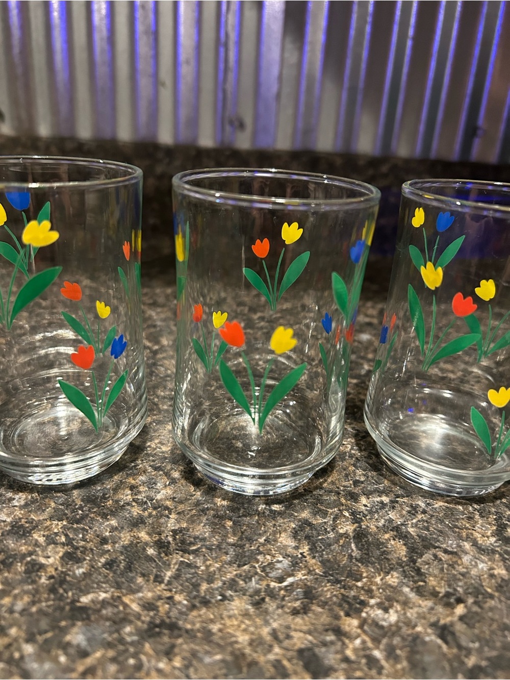 Set of 3 Clear Glass Vintage Libbey Jubilee Tulip Juice Glasses Rare find